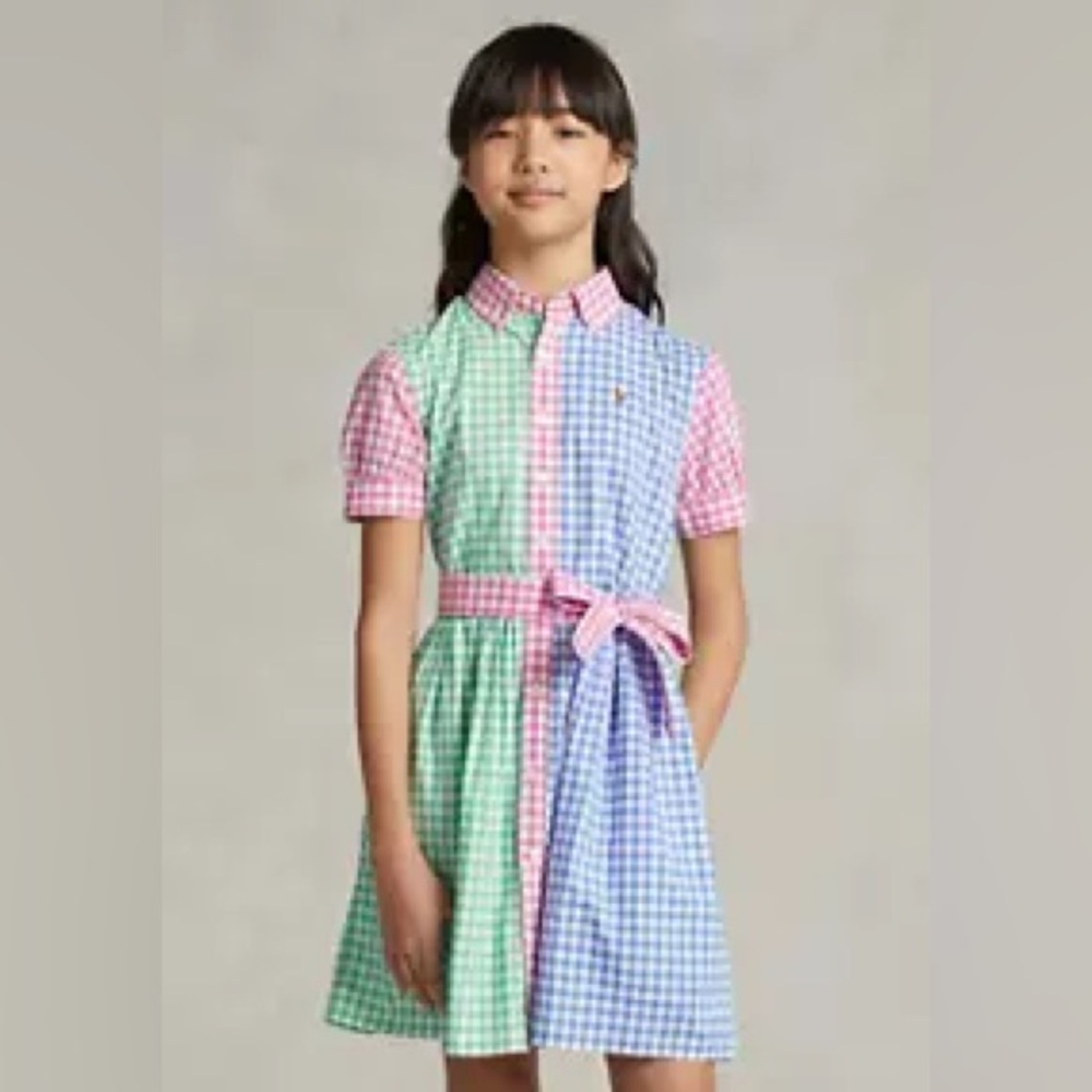 Ralph Lauren Girls Size 16 Gingham Cotton Poplin Shirtdress